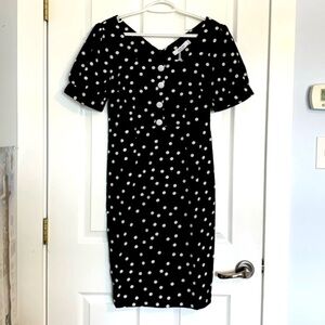 Wiwal Orna Sheath Dress Black With White Polka Dots Women’s size Large MIDI Fun